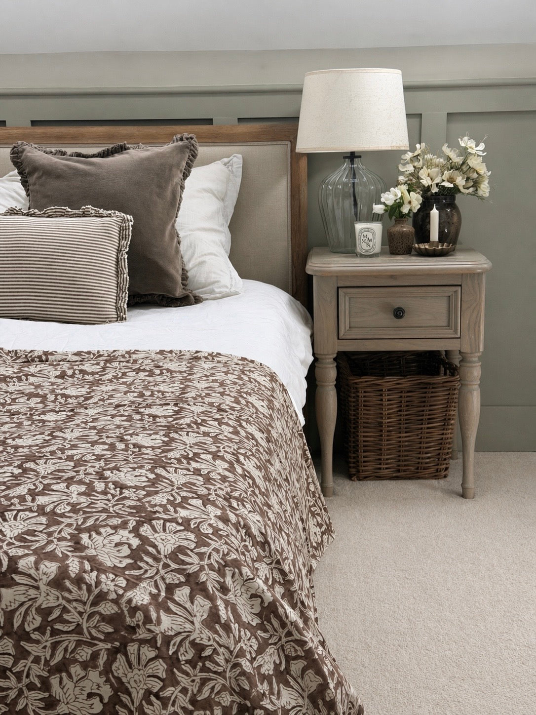 Brown Floral Cotton Bedspread/Table Cloth