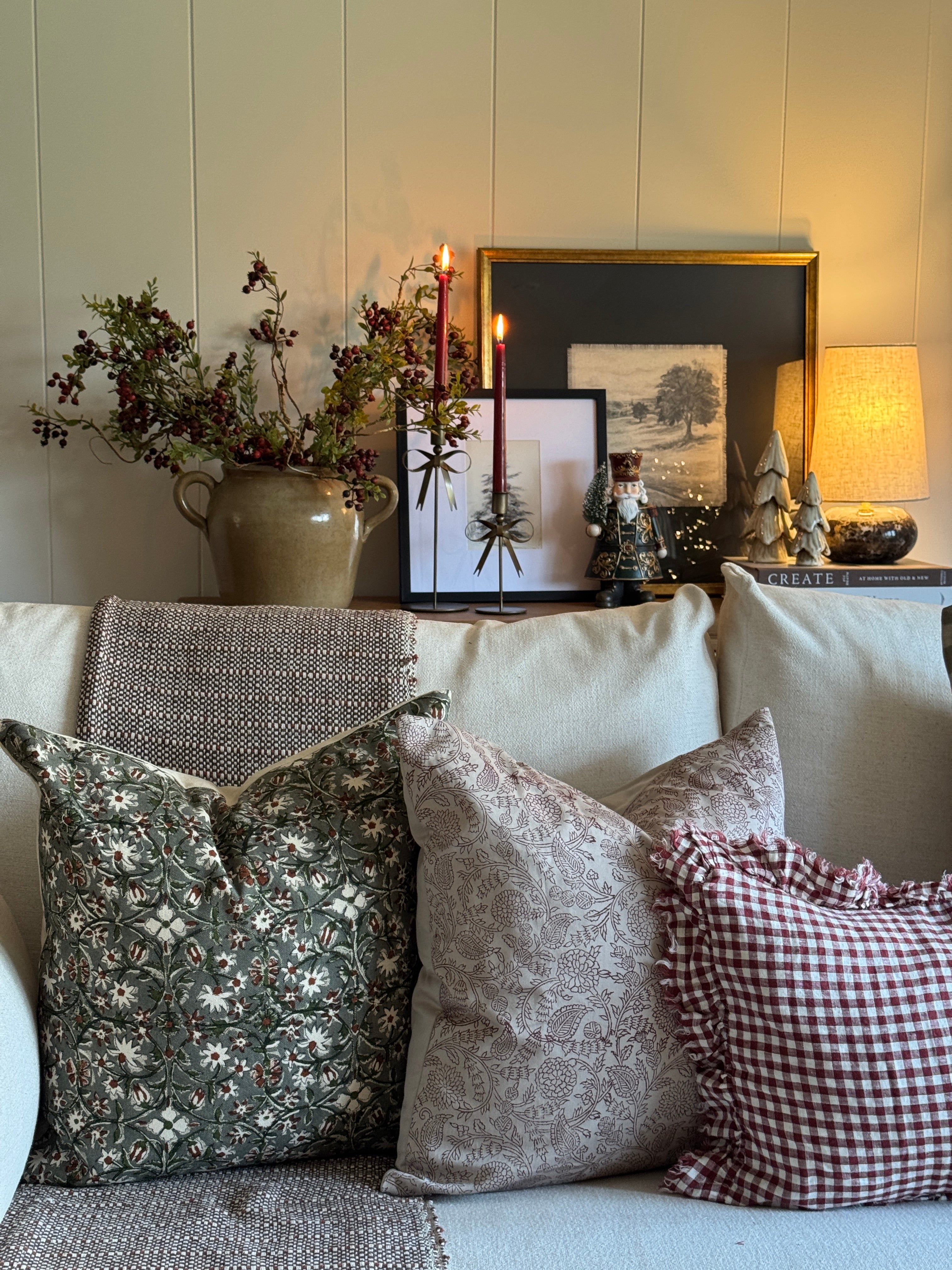 Christmas Red Gingham Ruffle Cushion Cover