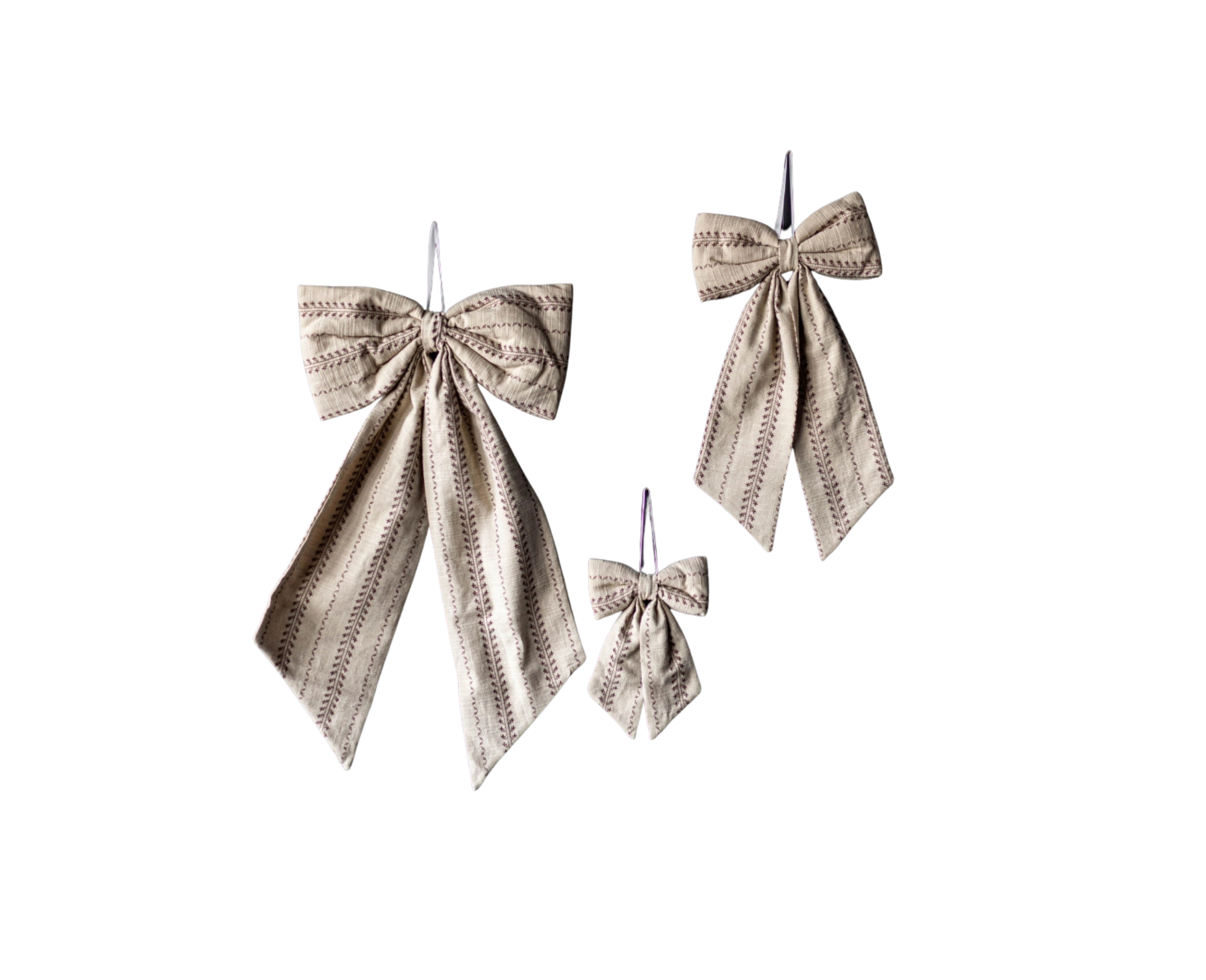 Folk Beige Stripe Embroidery Fabric Bow