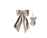 Folk Beige Stripe Embroidery Fabric Bow
