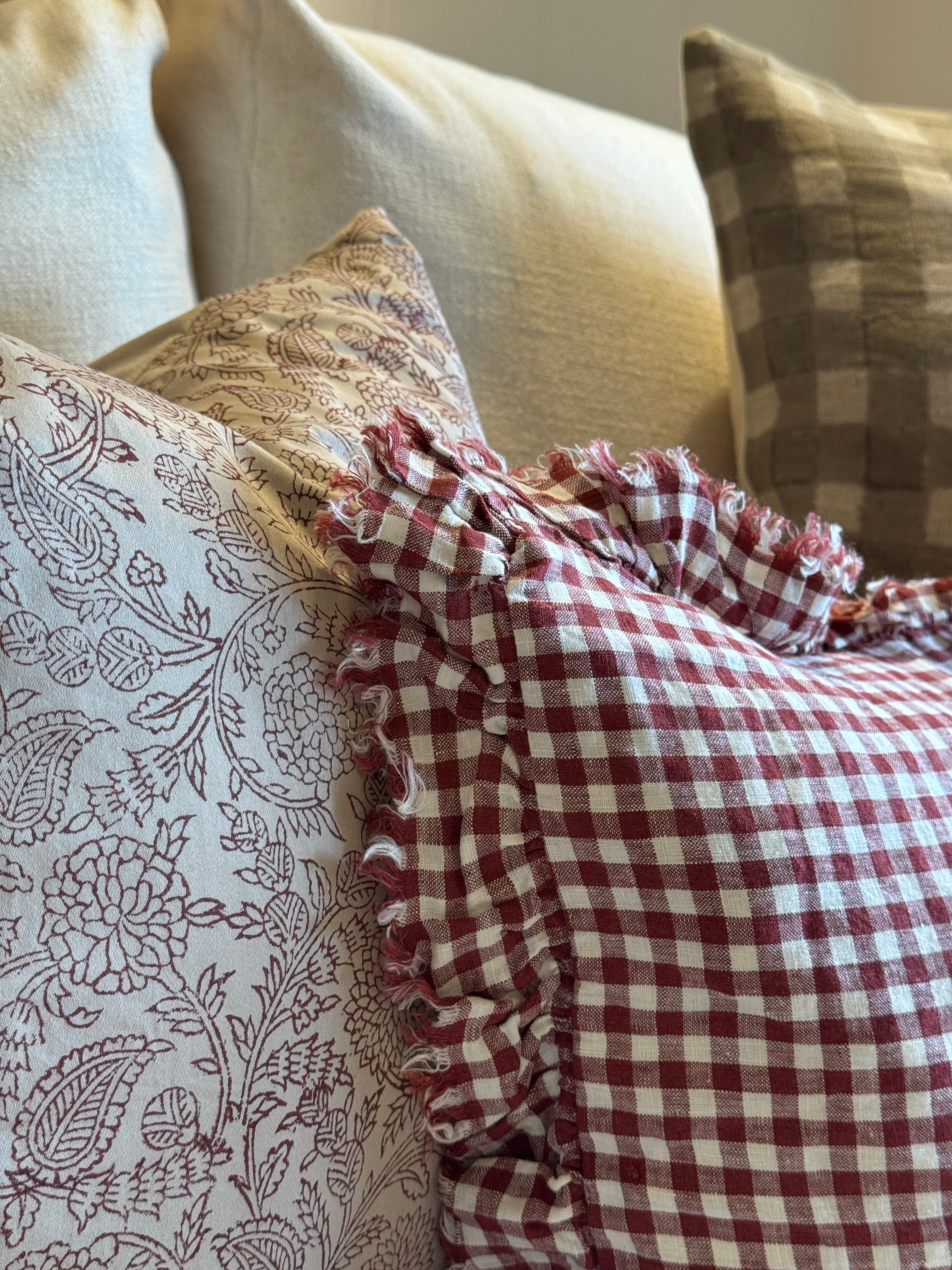 Christmas Red Gingham Ruffle Cushion Cover